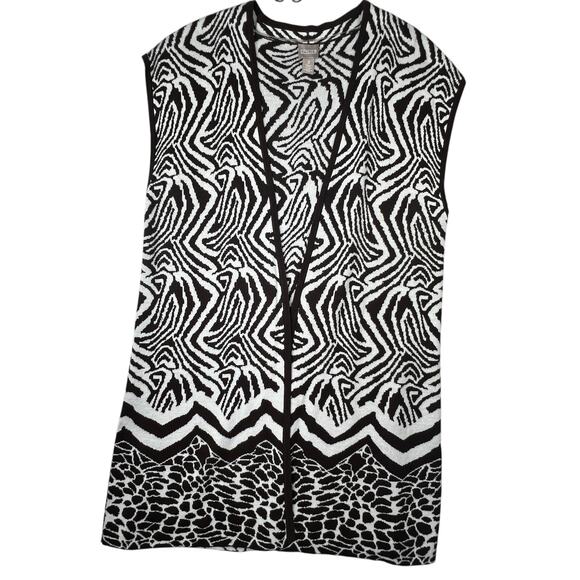 Chico's Open Front Cardigan Sweater Vest L Size 3 Lightweight Zebra Print Mature - Picture 1 of 10